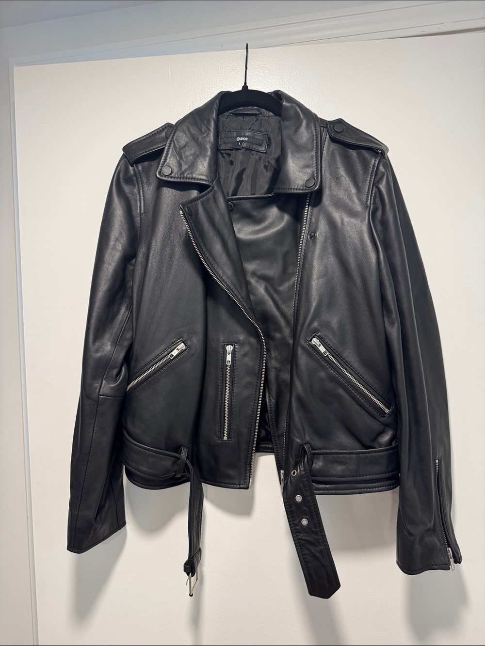 Quince Black Leather Moto Jacket with Belt